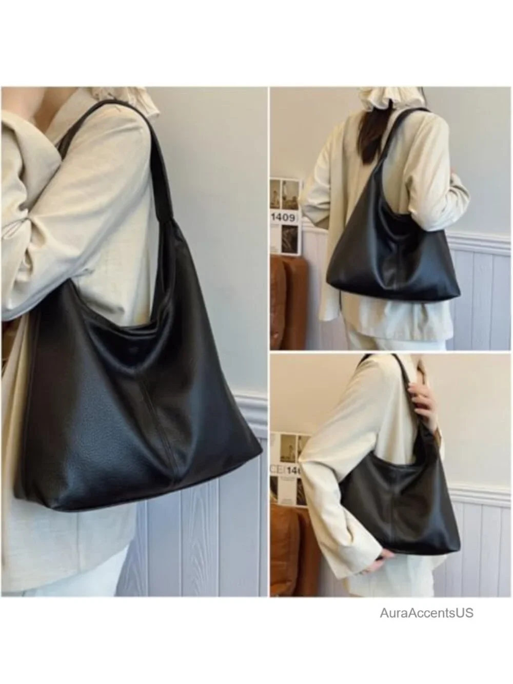 Women's Large Hobo Bag Vegan Leather Slouchy Tote Shoulder Purse Work Travel